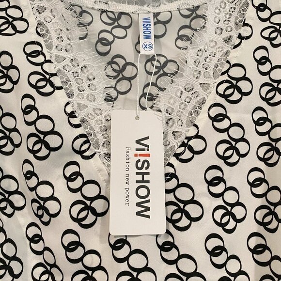 VIIShow Black and White Patterned Tank Top Blouse - Size XS - Picture 4 of 5